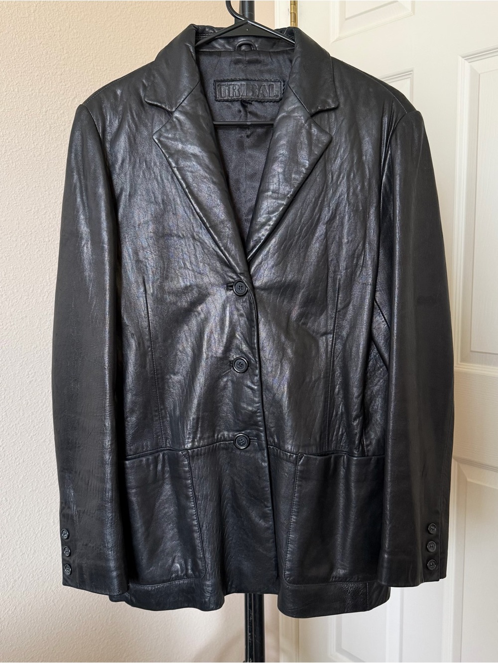 RARE vintage Tribal womens 10 black real leather blazer jacket lined steampunk